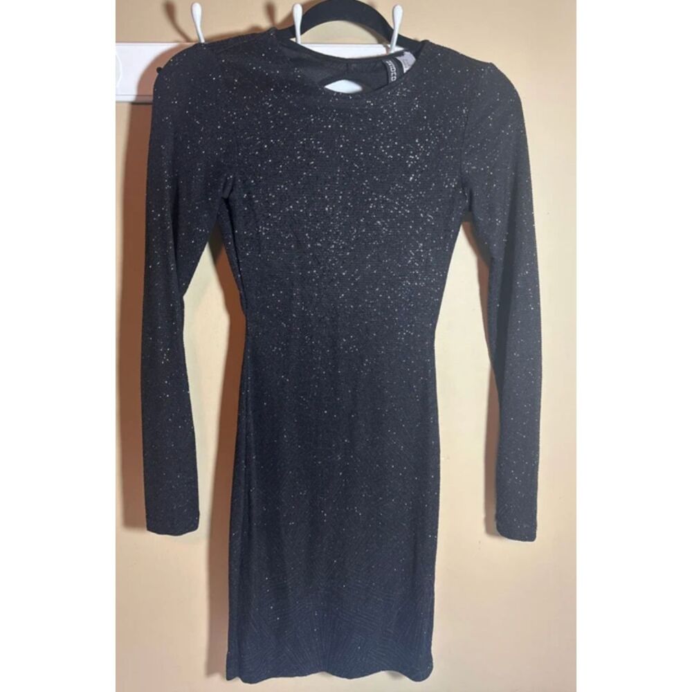 Divided Black Geometric Sparkle Open Back Long Sleeve Dress Women's 0 1090